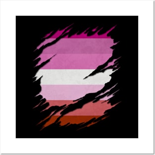 Pink Lesbian Pride Flag Ripped Reveal Posters and Art